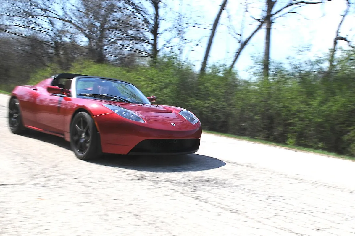 Argonne transportation engineers recently evaluated an all-electric Tesla Roadster at the Advanced Powertrain Research Facility's new two-wh